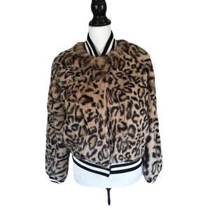 NWT Metric Knits Rabbit Fur Leopard Print Bomber Jacket | XS